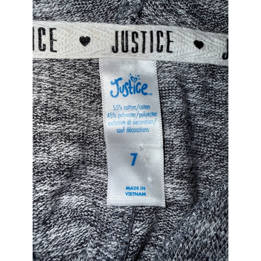 Justice Girls Grey Space Dye Rainbow Logo Hooded Top Size 7 Athletic Stripe - Picture 4 of 4